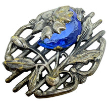 Load image into Gallery viewer, Vintage silver tone sapphire glass designer brooch
