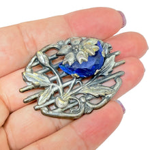 Load image into Gallery viewer, Vintage silver tone sapphire glass designer brooch
