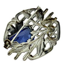 Load image into Gallery viewer, Vintage silver tone sapphire glass designer brooch
