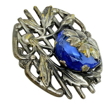 Load image into Gallery viewer, Vintage silver tone sapphire glass designer brooch

