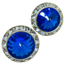 Load image into Gallery viewer, Vintage silver tone sapphire rivoli glass rhinestones designer post earrings
