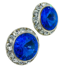 Load image into Gallery viewer, Vintage silver tone sapphire rivoli glass rhinestones designer post earrings
