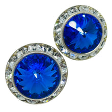 Load image into Gallery viewer, Vintage silver tone sapphire rivoli glass rhinestones designer post earrings
