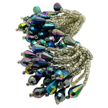 Load image into Gallery viewer, Vintage silver tone waterfall beaded designer clip on earrings
