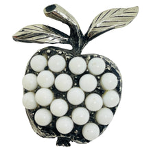 Load image into Gallery viewer, Vintage silver tone white lucite apple brooch
