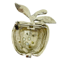 Load image into Gallery viewer, Vintage silver tone white lucite apple brooch
