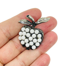 Load image into Gallery viewer, Vintage silver tone white lucite apple brooch
