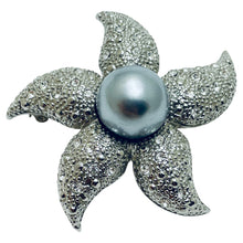 Load image into Gallery viewer, Vintage starfish silver tone rhinestone pearl designer brooch
