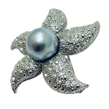 Load image into Gallery viewer, Vintage starfish silver tone rhinestone pearl designer brooch
