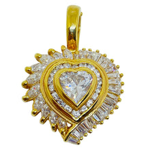 Load image into Gallery viewer, Vintage sterling silver 925 golds plated zirconia stones heart pendant enhancer
