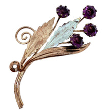 Load image into Gallery viewer, Vintage sterling silver amethyst glass large designer flower brooch

