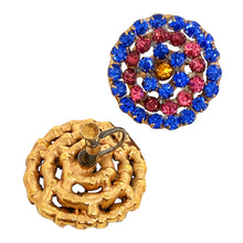 Load image into Gallery viewer, Vintage sterling silver gold plated pink blue glass screw back earrings
