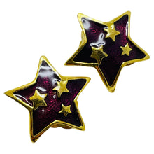 Load image into Gallery viewer, Vintsge gold tone enamel star clip on earrings
