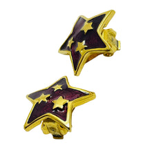 Load image into Gallery viewer, Vintsge gold tone enamel star clip on earrings
