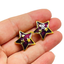 Load image into Gallery viewer, Vintsge gold tone enamel star clip on earrings
