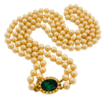 Load image into Gallery viewer, Vtg BENEDIKT NY gold pearl emerald glass necklace designer runway
