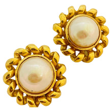 Load image into Gallery viewer, Vtg CHRISTIAN DIOR gold pearl earrings designer runway
