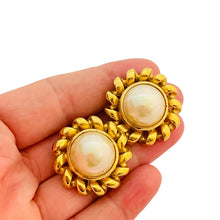 Load image into Gallery viewer, Vtg CHRISTIAN DIOR gold pearl earrings designer runway
