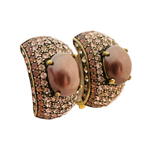 Load image into Gallery viewer, Vtg HEIDI DAUS gold purple rhinestone clip on earrings designer runway
