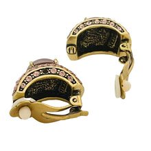 Load image into Gallery viewer, Vtg HEIDI DAUS gold purple rhinestone clip on earrings designer runway
