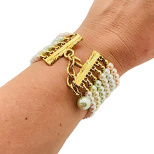 Load image into Gallery viewer, Vtg JOAN RIVERS gold pearl multi strand designer runway bracelet
