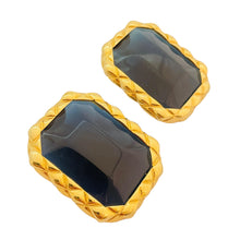 Load image into Gallery viewer, Vtg LES BERNARD gold sapphire glass massive earrings designer runway
