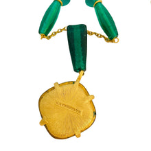 Load image into Gallery viewer, Vtg LIZ CLAIBORNE gold emerald green byzantine glass necklace designer runway
