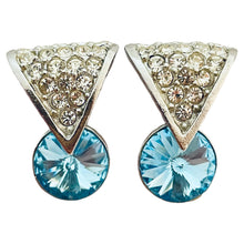 Load image into Gallery viewer, Vtg MADE IN USA silver topaz glass clip on earrings designer runway
