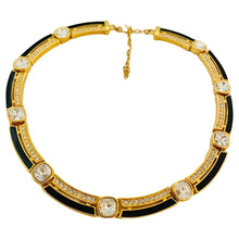 Load image into Gallery viewer, Vtg MONET gold crystal enamel link necklace designer runway
