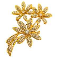 Load image into Gallery viewer, Vtg NAPIER gold rhinestone flower designer runway brooch
