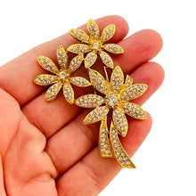Load image into Gallery viewer, Vtg NAPIER gold rhinestone flower designer runway brooch
