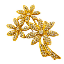 Load image into Gallery viewer, Vtg NAPIER gold rhinestone flower designer runway brooch
