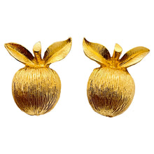 Load image into Gallery viewer, Vtg SARAH COVENTRY gold apple designer runway clip on earrings
