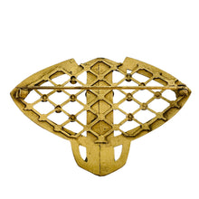 Load image into Gallery viewer, Vtg bronze gold sapphire rhinestones designer brooch
