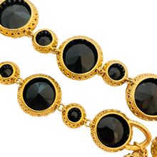 Load image into Gallery viewer, Vtg gold black glass necklace earrings bracelet set designer runway
