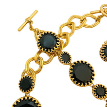 Load image into Gallery viewer, Vtg gold black glass necklace earrings bracelet set designer runway
