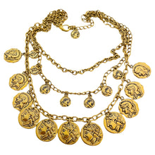 Load image into Gallery viewer, Vtg gold coin charm chain necklace designer runway
