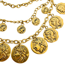 Load image into Gallery viewer, Vtg gold coin charm chain necklace designer runway
