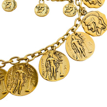 Load image into Gallery viewer, Vtg gold coin charm chain necklace designer runway
