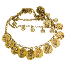 Load image into Gallery viewer, Vtg gold coin charm chain necklace designer runway
