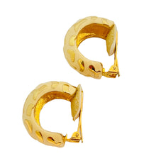 Load image into Gallery viewer, Vtg gold cream enamel hoop clip on earrings designer runway
