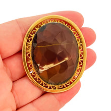 Load image into Gallery viewer, Vtg gold faceted glass designer runway brooch
