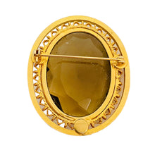 Load image into Gallery viewer, Vtg gold faceted glass designer runway brooch
