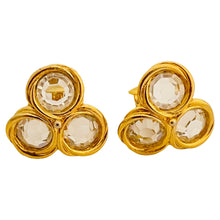 Load image into Gallery viewer, Vtg gold glass designer runway clip on earrings
