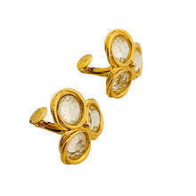 Load image into Gallery viewer, Vtg gold glass designer runway clip on earrings

