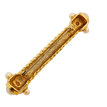 Load image into Gallery viewer, Vtg gold pearl bar designer runway brooch
