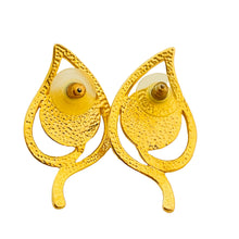 Load image into Gallery viewer, Vtg gold pearl leaf pierced earrings designer runway
