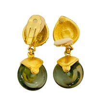 Load image into Gallery viewer, Vtg gold rhinestone glass dangle clip on earrings designer runway
