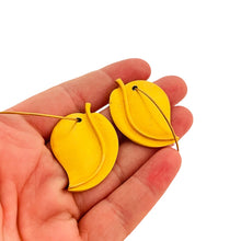 Load image into Gallery viewer, Vtg matte gold leaf designer runway dangle hoop earrings
