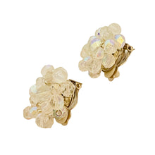 Load image into Gallery viewer, Vtg silver tone ab crystal cluster clip on earrings
